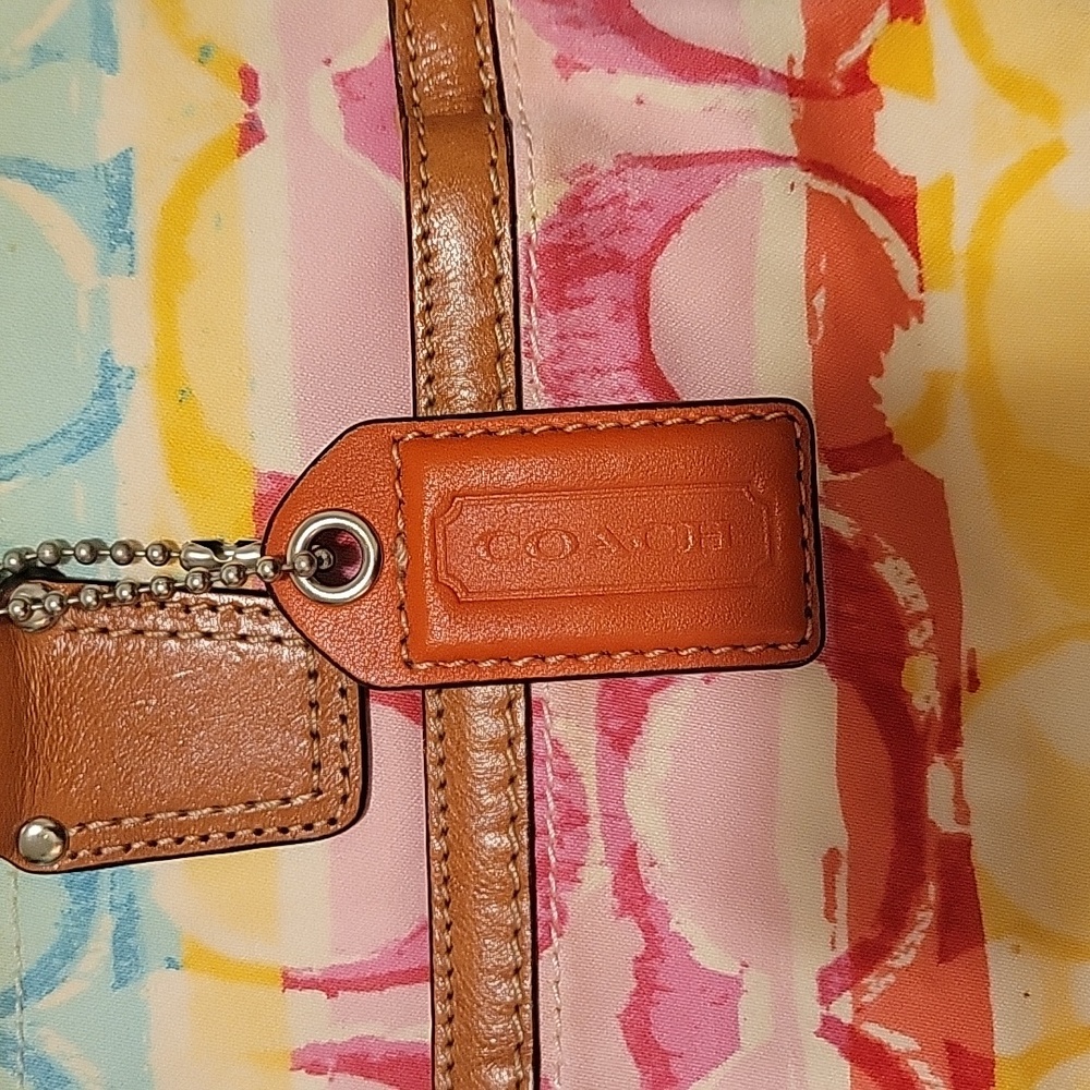 Coach Signature Multicolor Satin Leather Tote - Picture 3 of 12